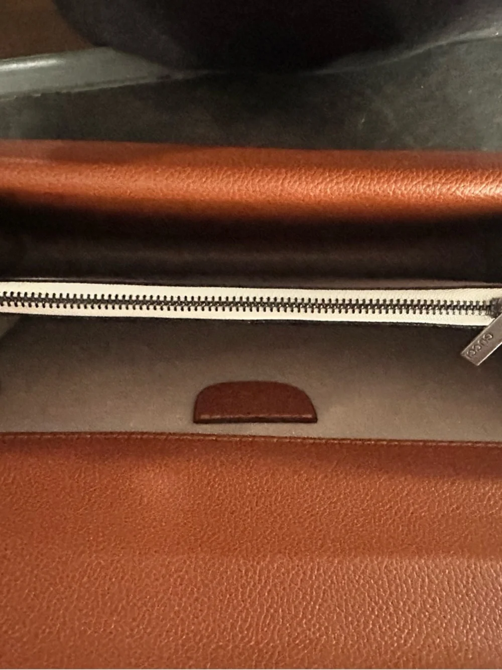 Gucci Navy Monogram Denim Shoulder Bag with Brown Leather Trim - Picture 3 of 3